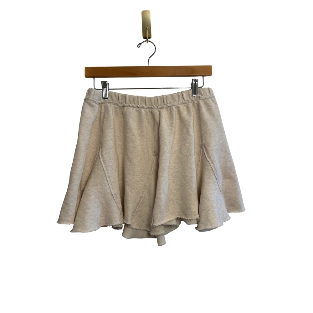 Aerie Women M Oatmeal Heather Fleece Skater Mini Skirt Elastic Waist Raw Hem